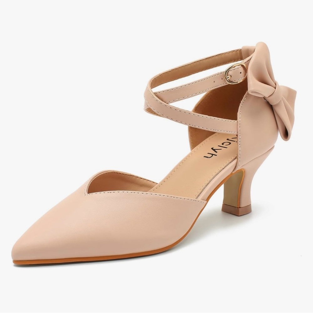 Elegant Bow Accent Beige Heels